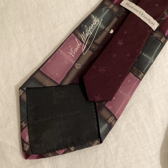 Robert Daskal hand painted silk tie signed cross stars - Picture 8 of 16